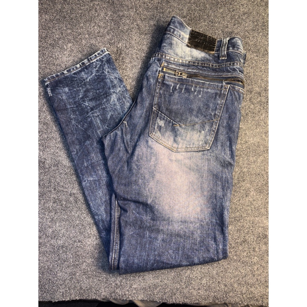Decibel Straight Jeans Men 36x34 Blue Denim Distressed Double Stitch Medium Wash
